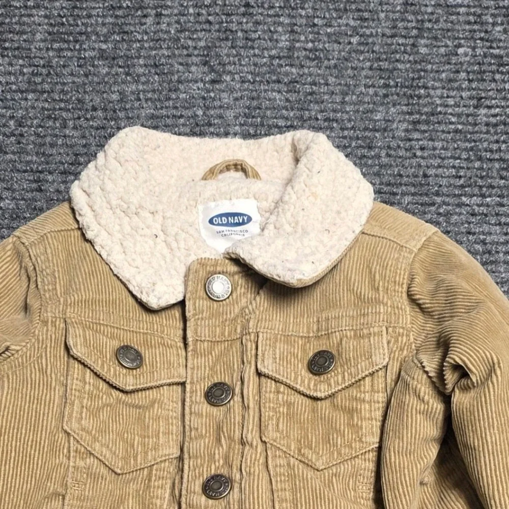 Old Navy Corduroy Sherpa Lined Trucker Jacket‎ Boy's Size 12-18M Tan Button Up